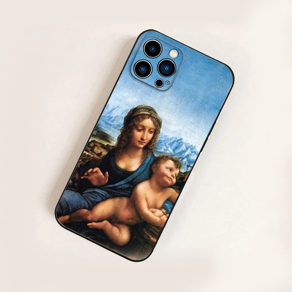 M-Mona Lisa Da V-Vinci Phone Case For iPhone 16,15,14,13,12,11,Pro,X,XS,Max,XR,Plus,Mini Black Silicone Soft case