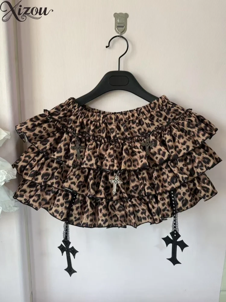 

Girl Subculture Leopard Print Multi-layer Cake Mini Short Skirt for Lady Summer Fashion 2025 Women's Casual Y2k Skirts