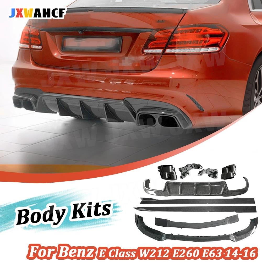 

JXWANCF Передний бампер из углеродного волокна, задний диффузор, спойлер, боковые юбки для Benz E Class W212 E260 E300 E400 E63 для AMG 14-16