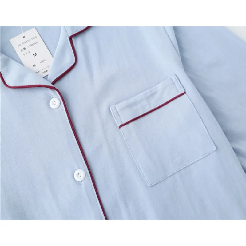 Cotton 2 Piece Set Pajamas Women Long-Sleeved Solid Color Casual Loose Loungewear Japanese and Korean Style for Four Seasons