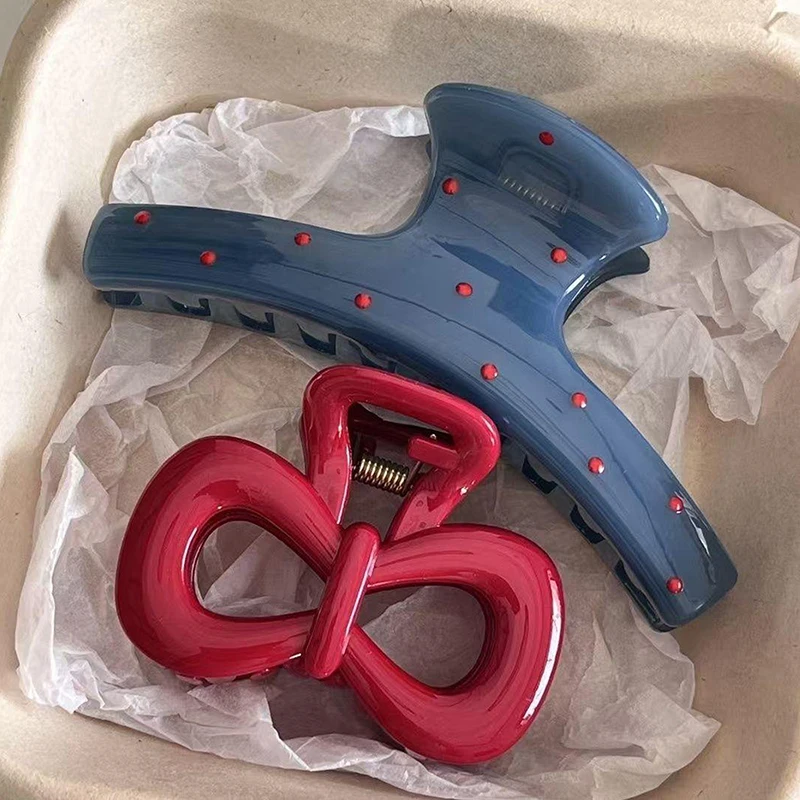 1/2 قطعة خمر أنيقة البولكا نقطة القوس الأحمر مشبك شعر القرش مخلب المشبك دبوس الشعر باريت الكورية الشعر أغطية الرأس اكسسوارات للنساء #2