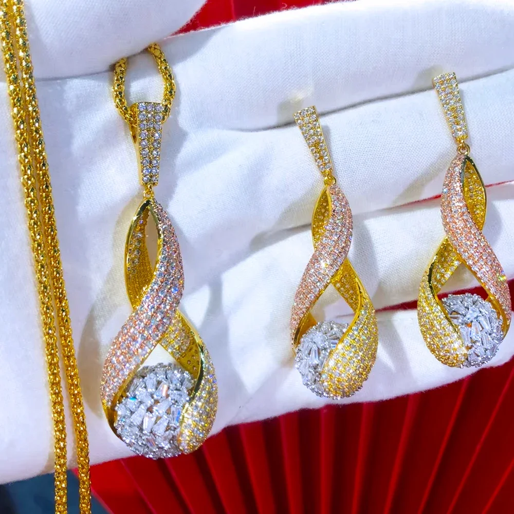 

Kellybola New Fashion Gorgeous Luxury Rotating Necklace Earrings Jewelry Set Super Bridal Wedding Accessories High Quality