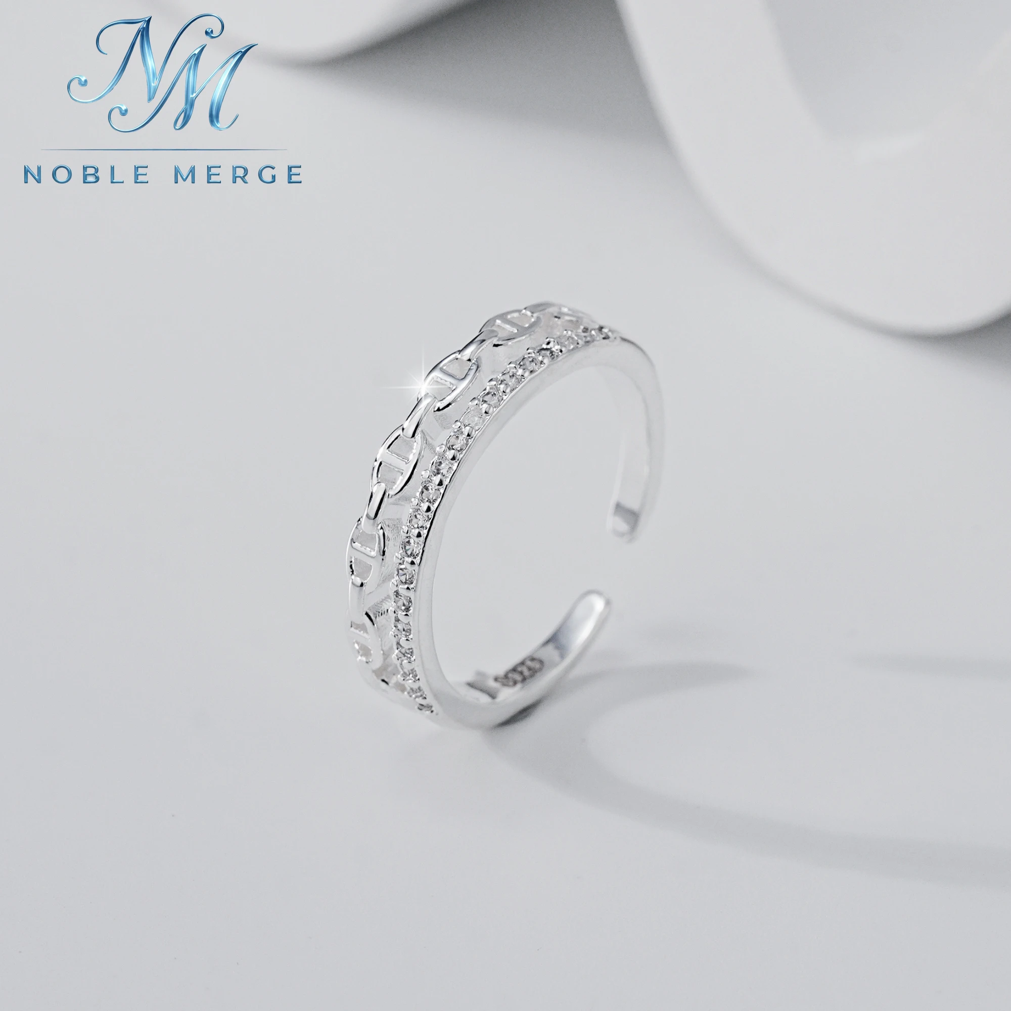 Moissanite Anchor Chain Ring 925 Sterling Silver Platinum Plated Open Adjustable Pave Pig Nose Stackable Anniversary Gift Women