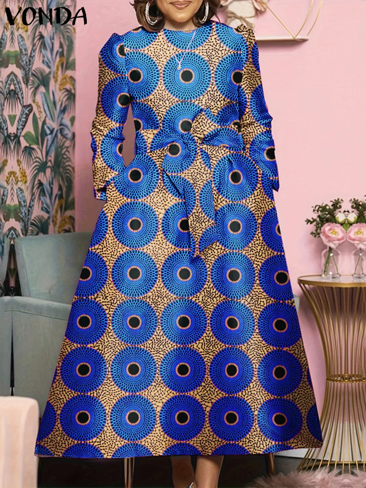 Plus Größe 5XL VONDA Böhmischen Maxi Lange Kleid 2024 Frauen Gedruckt Sommerkleid Mode Langarm Vestidos Casual Lose Robe