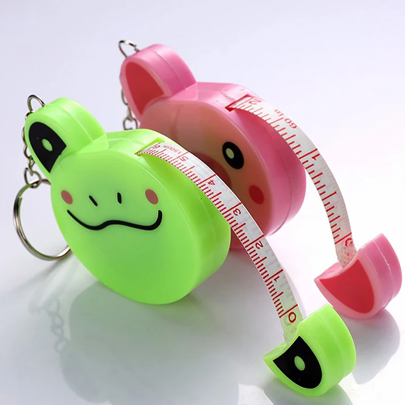 Cartoon Tape Measure 0-150cm 0-60 Inch Mini Portable Cute Animal Shape Key Ring Automatic Tape Measure Panda Frog Piggy Tiger