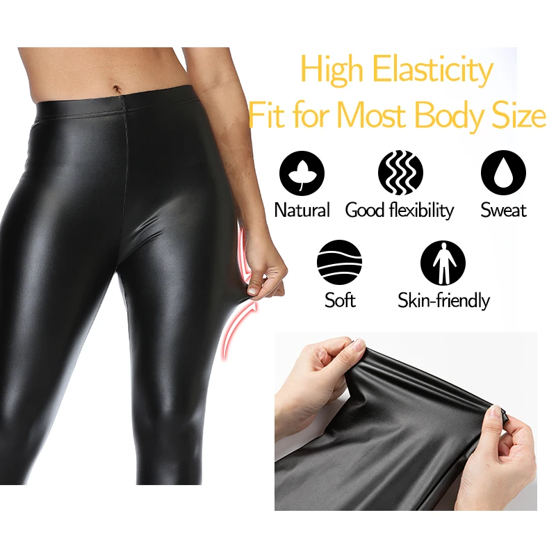 Fashion Women PU Leather Black Pants High Waist Leggings Slim Leather Legging Skinny Fleece Trousers Push Up