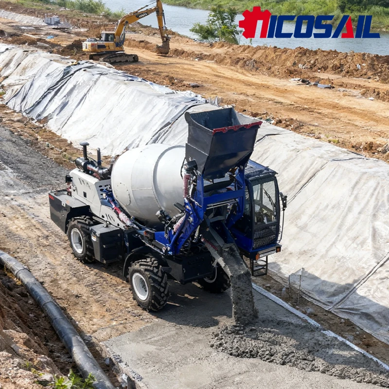 خلاط خرسانة صغير، شاحنة قلابة، خلاط خرسانة محمول من نوع العجلة، خلاط خرسانة ذاتي التحميل #1