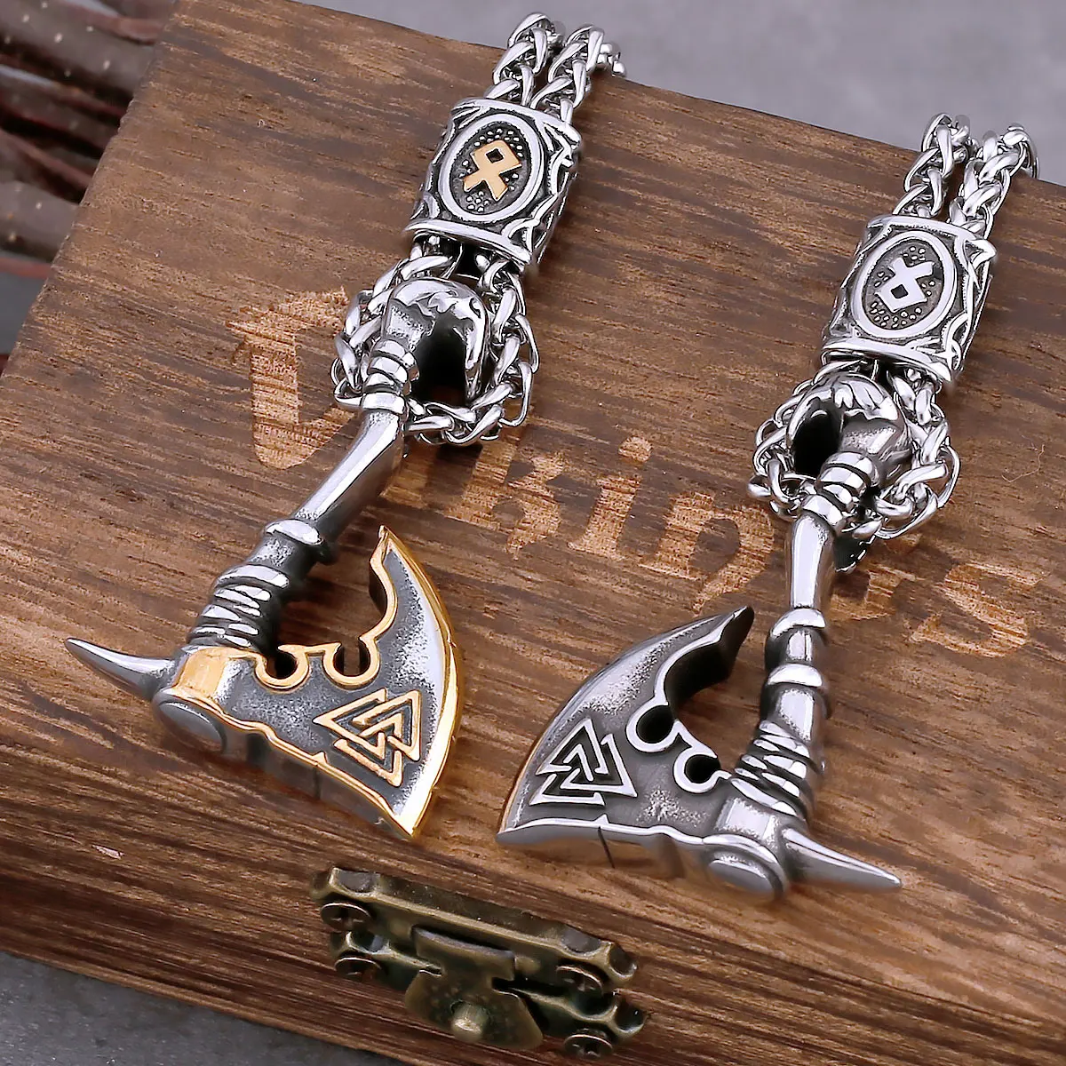 

Nordic Viking Rune Axe Necklace Stainless Steel Vintage Rune Amulet Pendant Punk Style Fashion Pendant Necklace Gifts for Boys