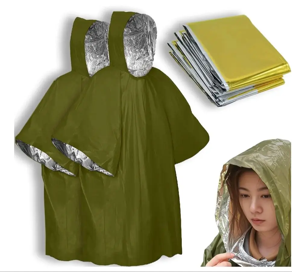 

Комплект снаряжения для выживания 4X, пончо для экстренной помощи (2 шт.), одеяло для экстренного пространства (2 шт.), майларовый лайнер — удерживает 92% тепла тела