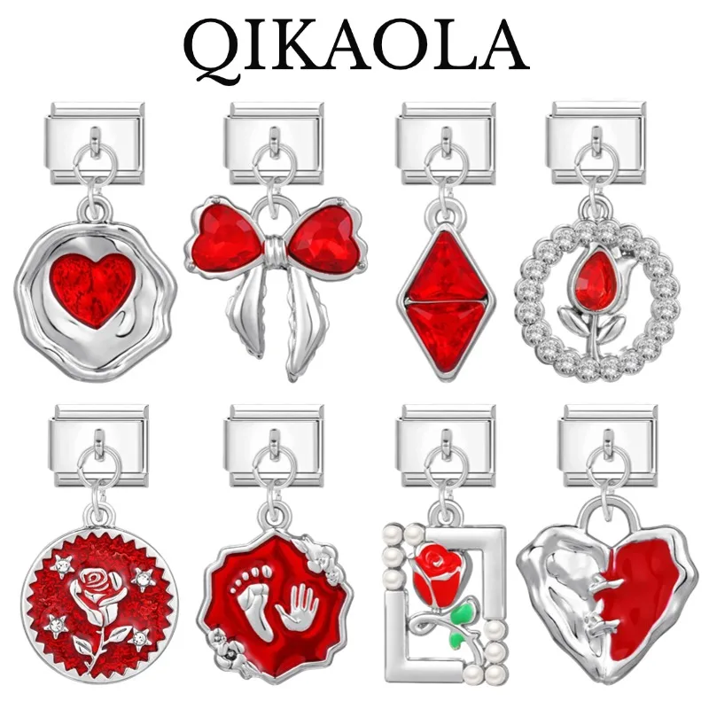 1pc Beautiful Red Rose In Bloom Italian Charms For 9mm Stainless Steel Bracelet Diy Jewelry Making Gift For Women