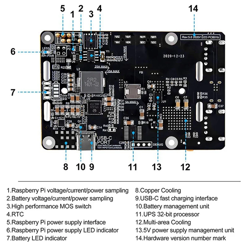 Papan ekspansi manajemen catu daya baterai 1 buah plastik hitam untuk Raspberry Pi 3B/3B +/4B UPS Plus