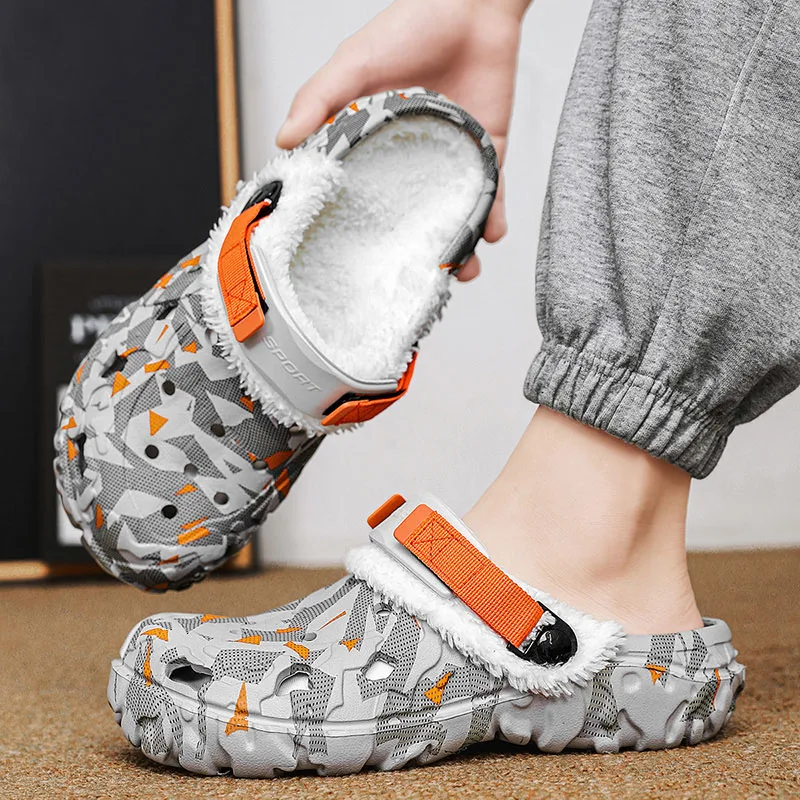 شباشب رجالية قباقيب شتوية دافئة أحذية فروي قطيفة إيفا الشرائح لينة مريحة عدم الانزلاق الصنادل النعال حذاء كاجوال قباقيب الرجل