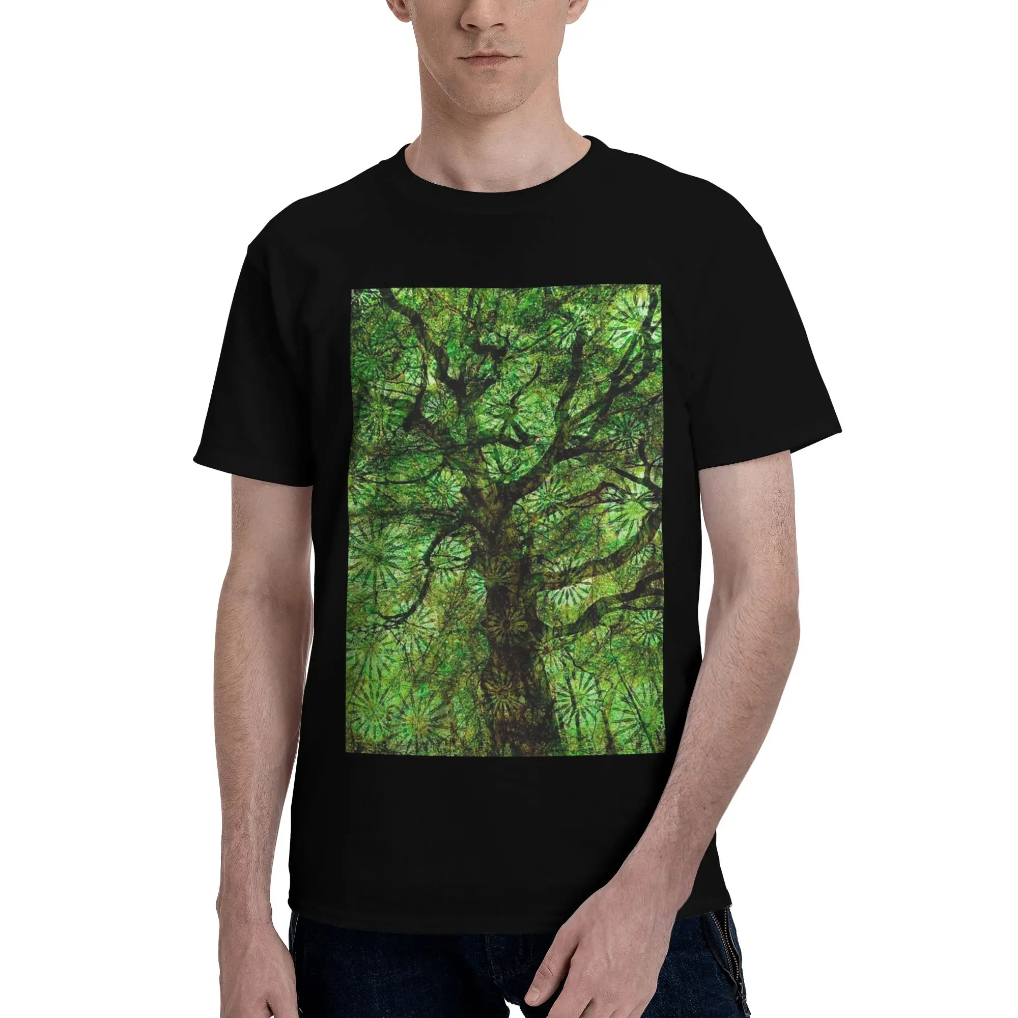 

Футболка из 100% хлопка Magic Green Tree, мужские классические футболки, мужские футболки с круглым вырезом и коротким рукавом, S-6XL