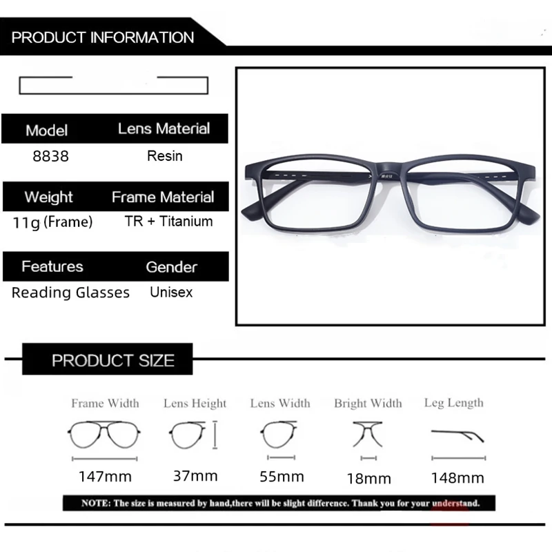 Super Light Comfortable Rubber Titanium Eyewear Square Glasses Frame Myopia Optical Prescription Glasses Frame Men and Women