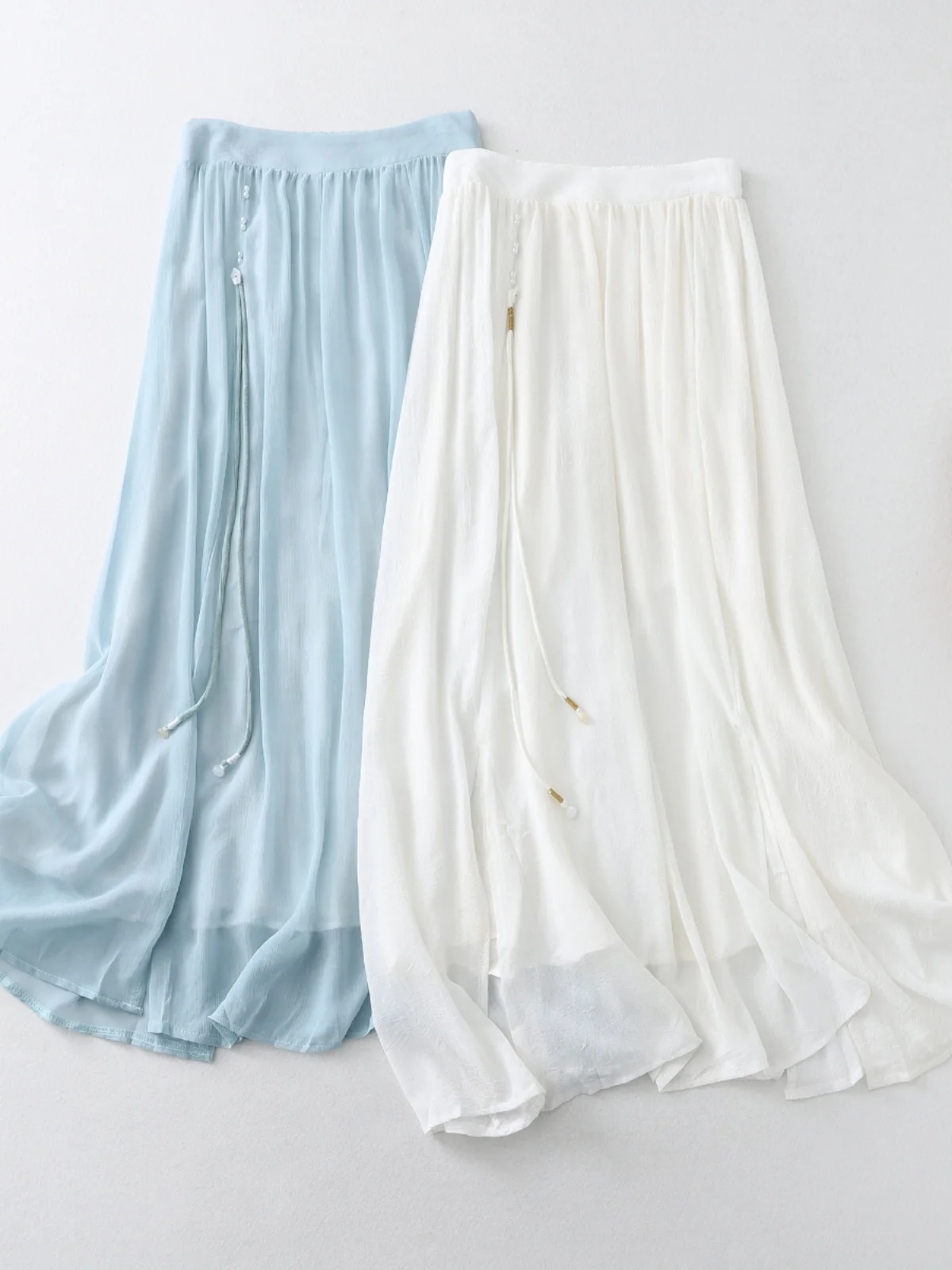 جديد الصينية Sle الاتجاه الوطني شرابة طبقة مزدوجة الحرير f تنورة المرأة الصيف عالية الخصر الجنية تنورة طويلة #2