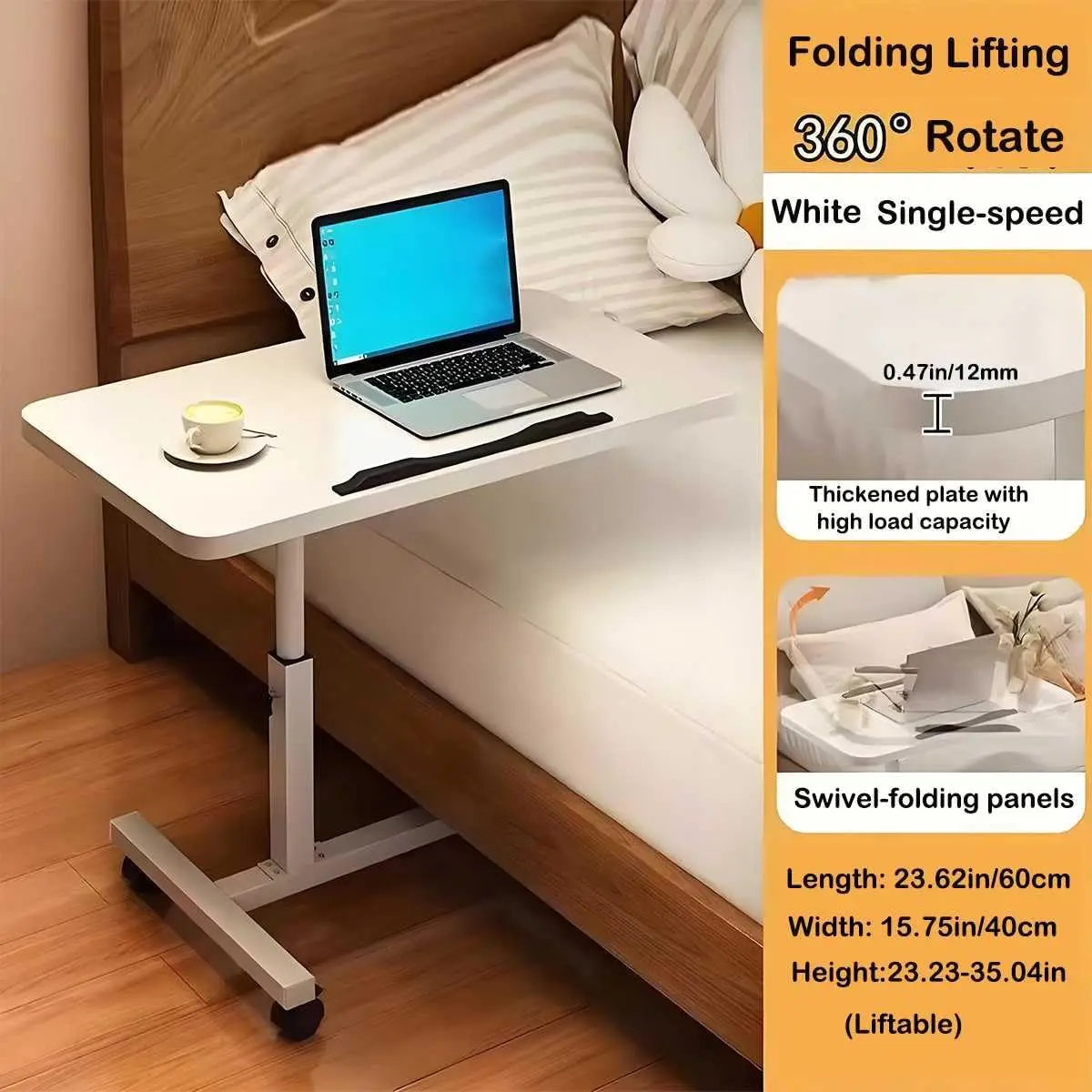 طاولة كمبيوتر محمول متنقلة بارتفاع قابل للتعديل مع 4 عجلات قابلة للقفل بجانب السرير لمحطة عمل الكمبيوتر المكتبي المنزلي #3