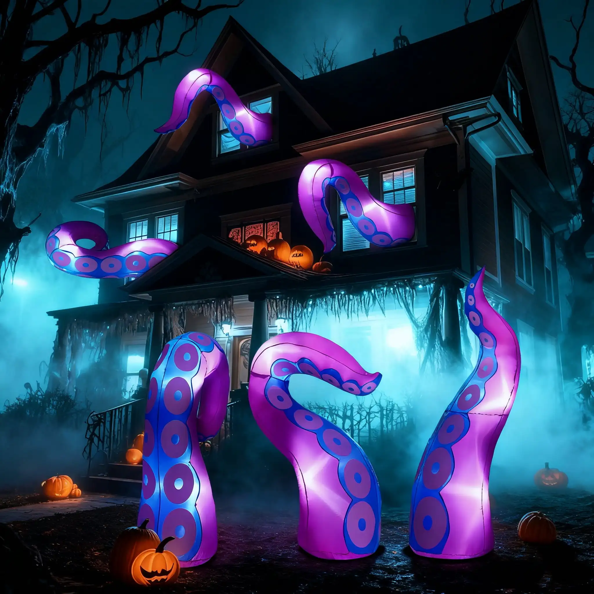 Joyfy, tentáculo de pulpo gigante inflable para Halloween al aire libre, 3 uds., rociado desde la ventana, inflable para decoración de ventanas