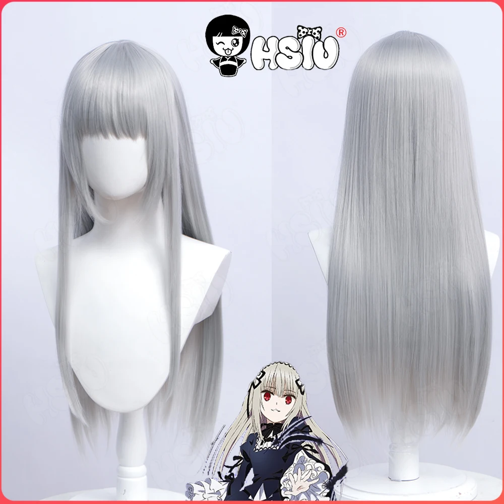 Suigintou peruka do Cosplay Anime Rozen Maiden Cosplay HSIU 65cm długie srebrne peruka syntetyczna włosów + czapka z peruką Mercury Lampe peruka do