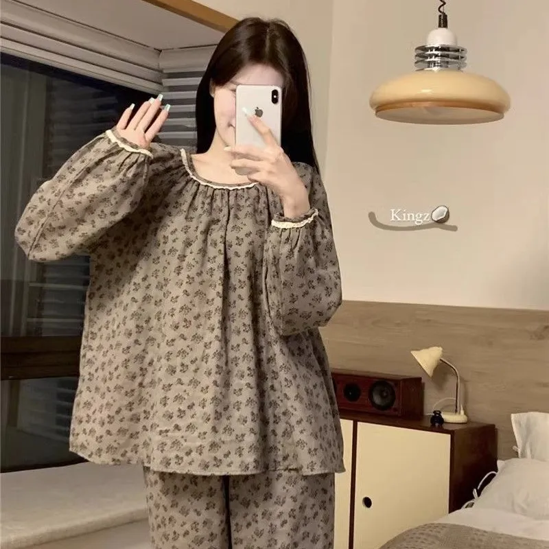 2025 Spring New Pajamas Female Net Red Ins Style Long-Sleeved Homewear Set Korean Girls Underwear Pajamas Homewear Set