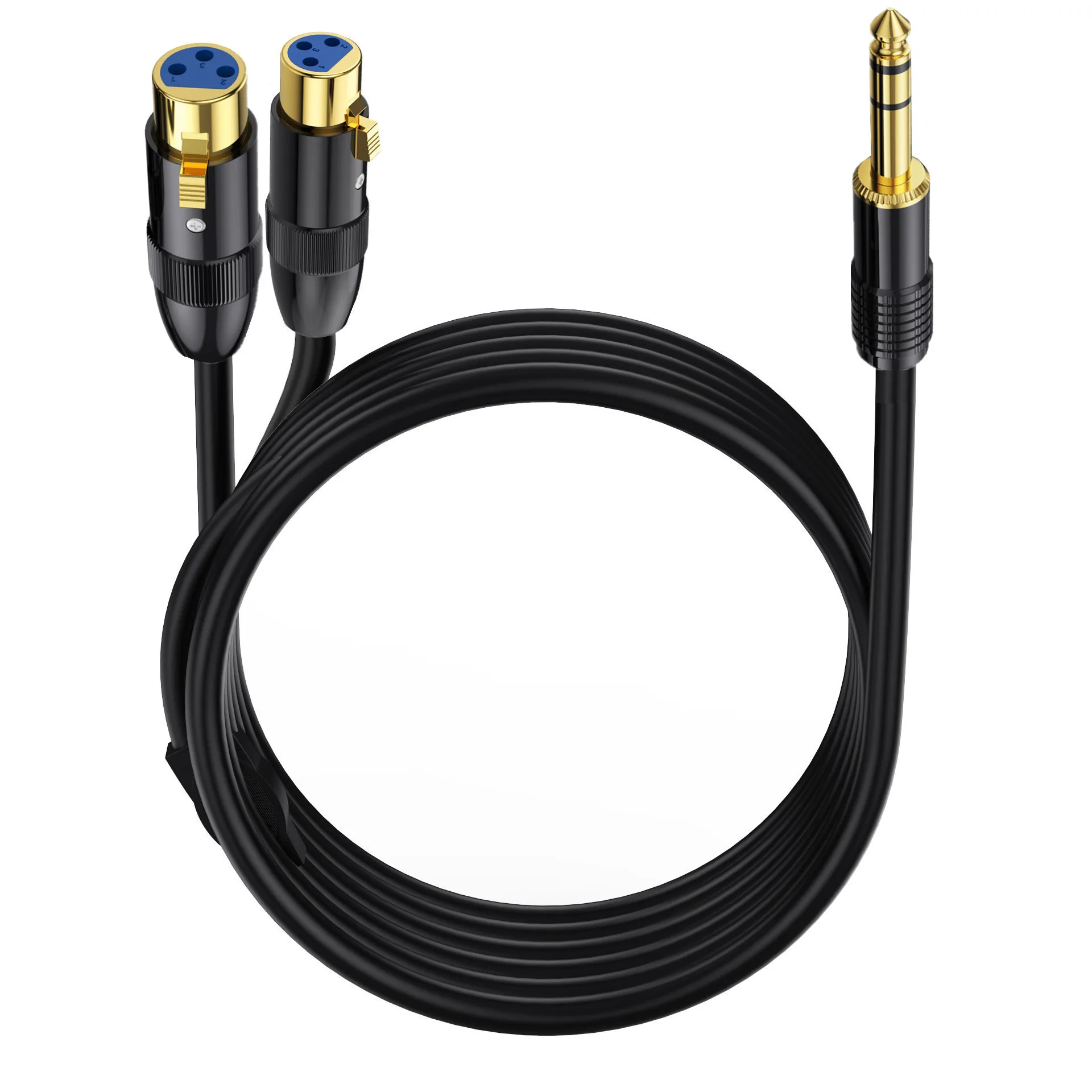 Y-Shaped 1/2 Metal Shell Gold-Plated 6.35mm Dual Channel to XLR 3P Male and Female Microphone Camera Keyboard Guitar Audio Cable