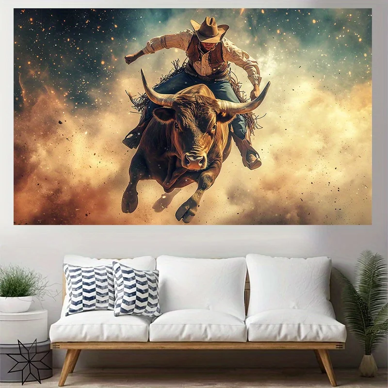 Cowboy bullfighting Digital printing polyester wall tapestry suitable for use in living rooms bedrooms offices bars and party