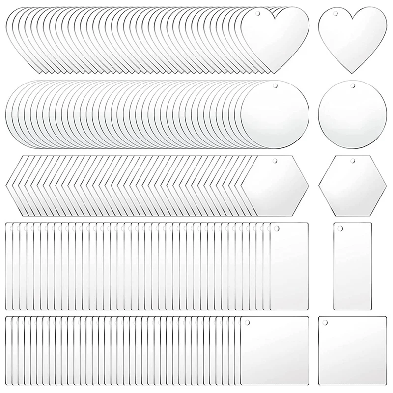 

A81M New 200 Pieces Acrylic Keychain Blanks Blank Acrylic Clear Keychain Pendants For DIY Craft Projects