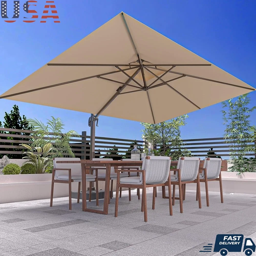 

Large Outdoor Patio Umbrella Heavy Duty Cantilever 360°Rotation Offset Sunshade Garden Pool Deck UV Fade Resistant Rustproof