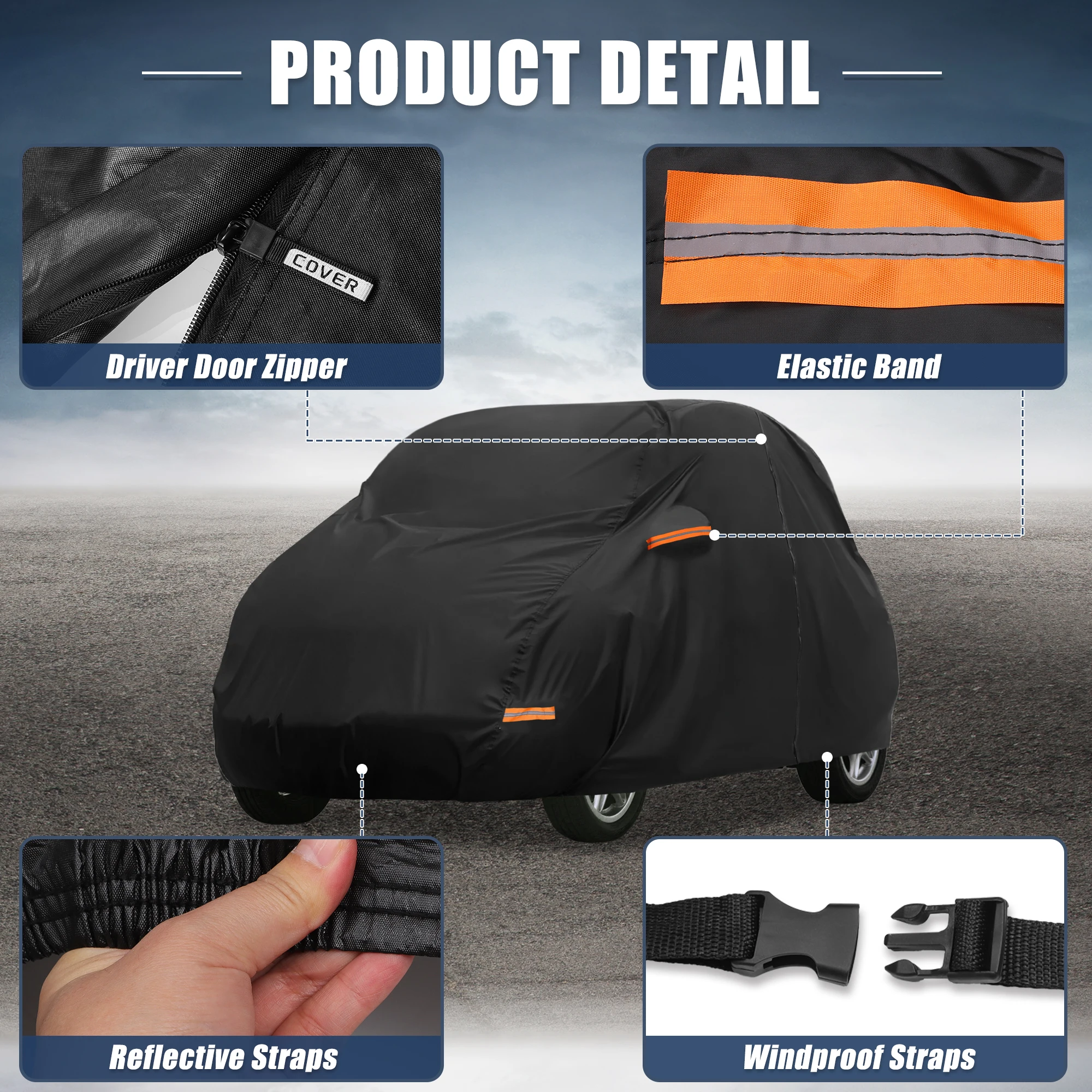 X Autohaux Car Cover for Smart Fortwo 2007-2023 210D-PU Oxford Outdoor Car Cover Waterproof Windproof Protection w/ Door Zipper