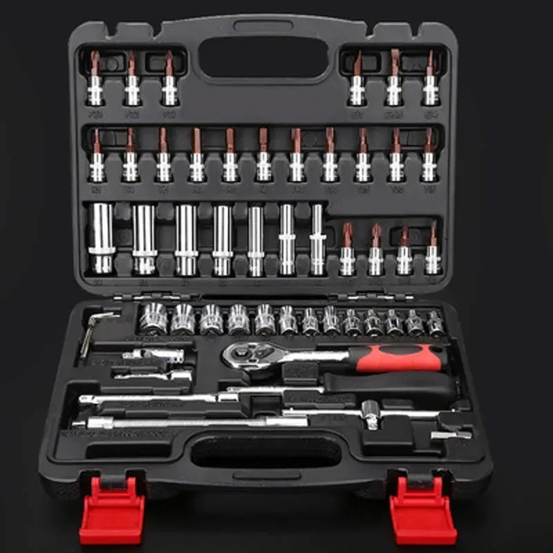 53Pcs Car RepairTools, Multi-Function Socket Set, Torque Wrench, Tool Box For WoodWorking, Portable Auto RepairKit