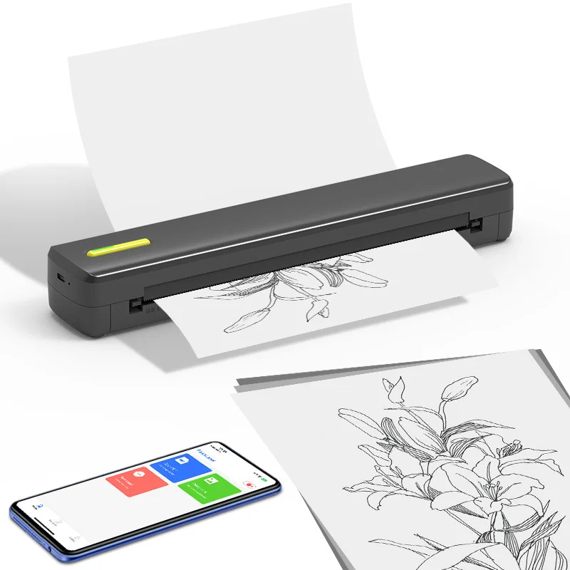 طابعة وشم لاسلكية محمولة بدون حبر وثيقة مكتبية PDF Photo A4 طابعة حرارية متوافقة مع Android iOS Windows Mac
