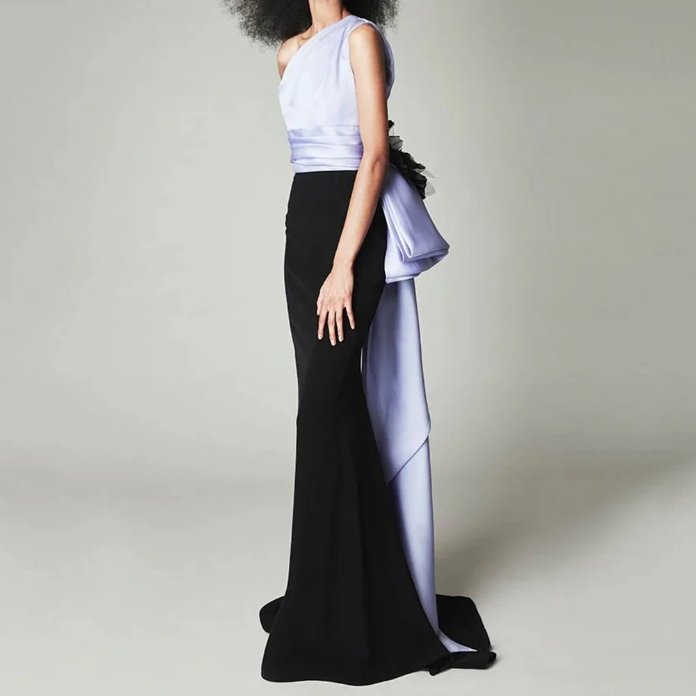 

Mermaid Women's Evening Dresses Floor-length One-shoulder Sleeveless Prom Gown Fashion Backless Flowers Pleat Customized Gowns