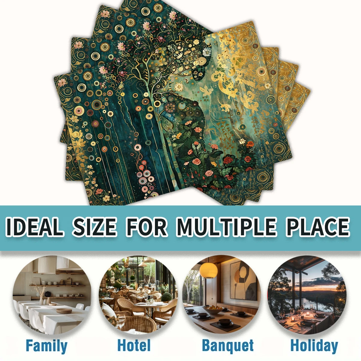 Artistic Tree & Floral Pattern Polyester Placemats & Coasters - Decorative Table Linens for Home Dining, Restaurant & Daily Use view 5