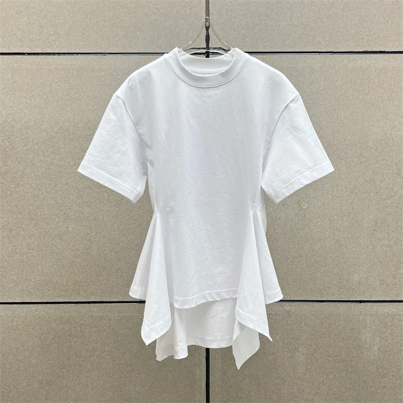 2026 Summer New Women's Round Neck Pure Cotton Slim Waist Swallowtail Short Sleeve T-Shirt High Quality Fashion Casual Top