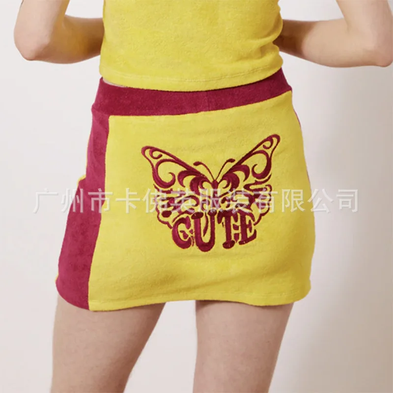 Y2KVintage American Butterfly Embroidery Velvet Pencil Skirt Slim Fit High Waist Bodycon Mini Short Skirt for Women Street Style
