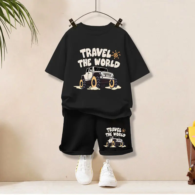 Summer Children Boy Clothes Letter Printed T-Shirts And Shorts 2 Pieces Set Baby Kid Girls Short Sleeve Top Bottom Outfits