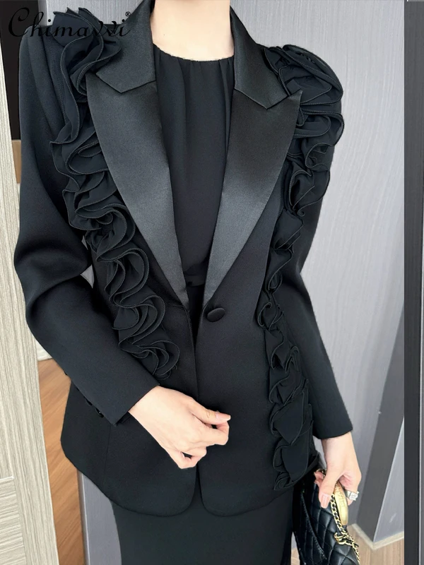 

High-End Long-Sleeve Blazer Women 2025 Autumn New High-End Light Luxury Loose Commuter Slim Fit Elegant 3D Floral Suit Coat