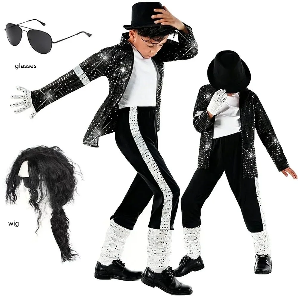 

M-Michael Jackson Kids Clothes Halloween Cosplay Birthday Party Dance Performance Children's Costume Pop Star Boys Girls Outfits