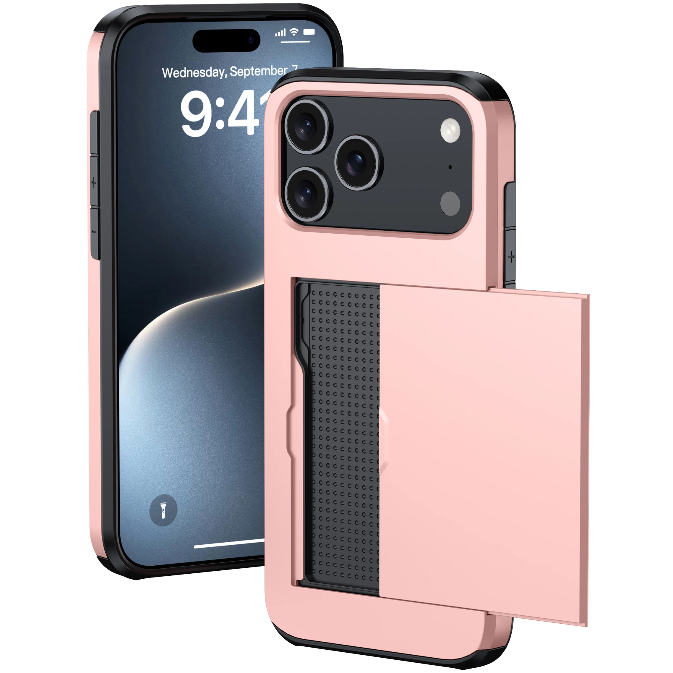 Einfarbiger Kartenhalter, Schiebeschlitz, harter PC, robuste Schutzhülle für iPhone 17 Pro Max 16 Plus 15 14 13 12 11 Abdeckung