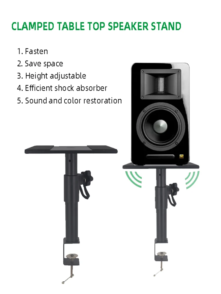 (1 pair=2pc) 360 rotate height adjustable universal projector desktop stand speaker mount with tray at top clamp base