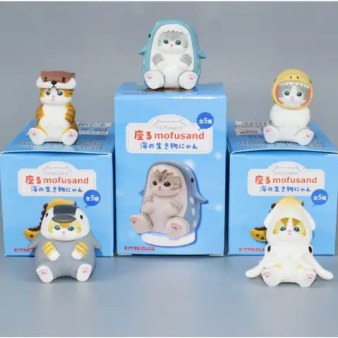 Mofusand gatto che indossa vestiti della vita marina scatola cieca carino decorazione del desktop modello action figure pinguino lontra regalo per bambini