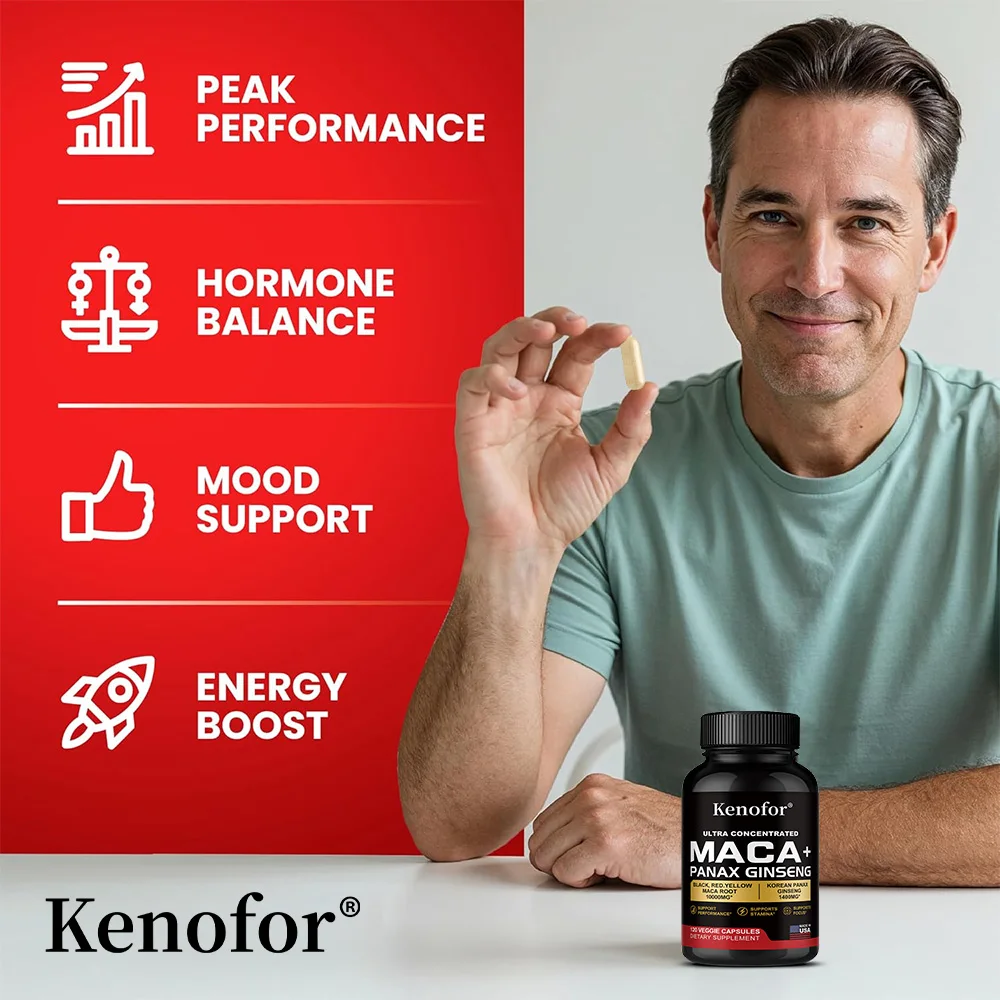 Organic Peruvian Maca Root Capsules - Black+Red+Yellow Blend for Energy & Performance, Vegan Non-GMO Supplement for Men & Women