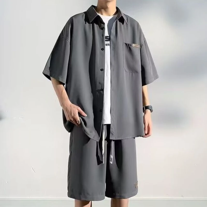 

2026 Casual Short Sleeve Shirt Set for Men Summer Thin Fabric Loose Fit Comfort Big Sizes