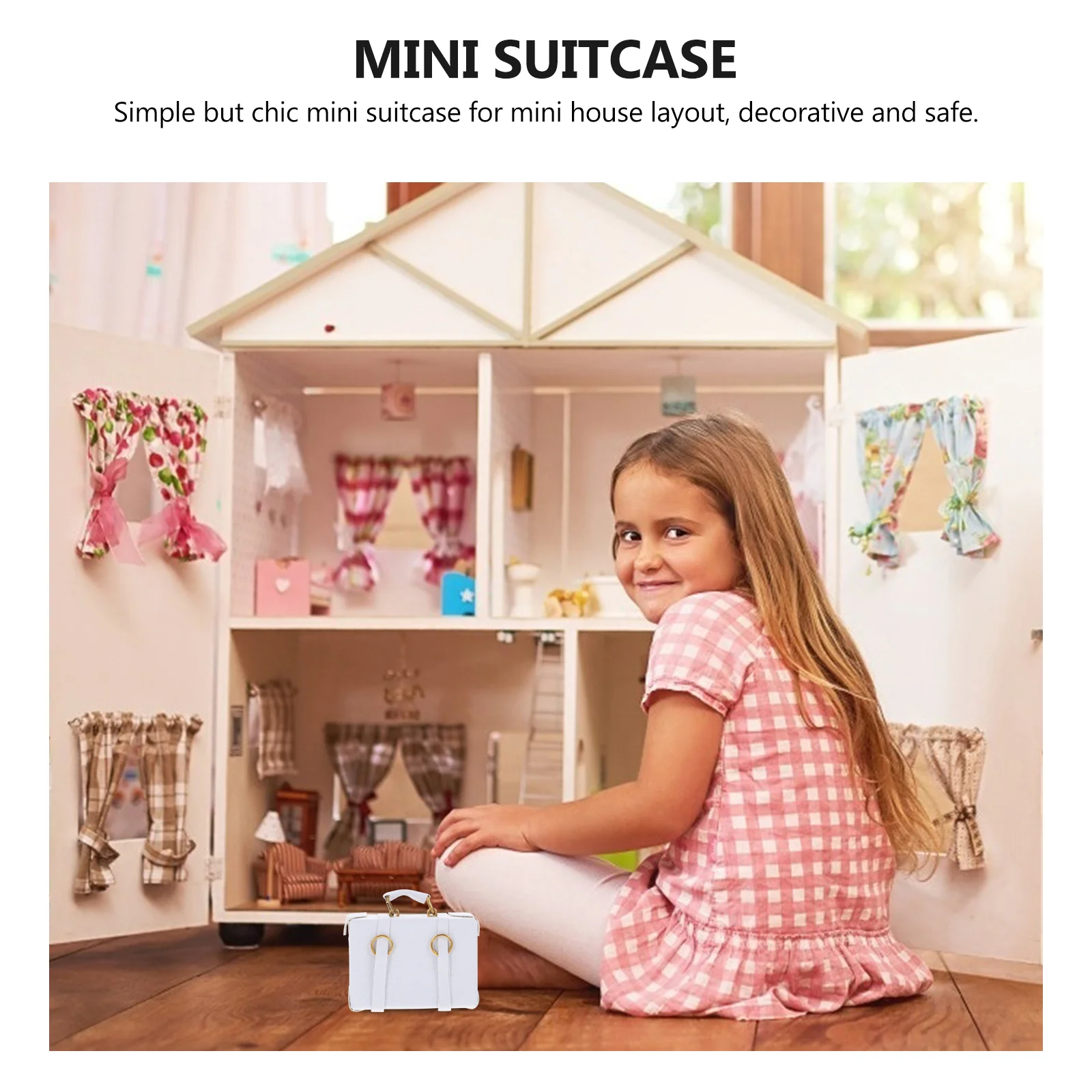 Harde koffer miniatuur poppenhuis kinderspeelgoed decor versieren kinderen wit sieren micro scène