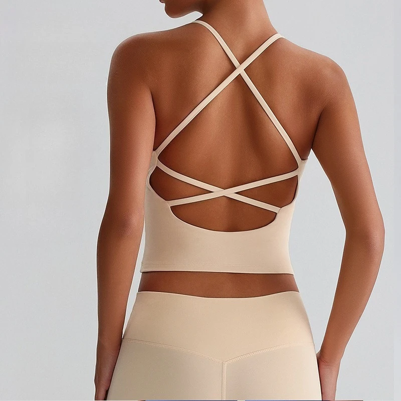 Sexy Cross Back Sports Bra Women Tight Butter Soft Yoga Vest Gym Workout Top with Chest Pad Elastic Fitness Underwear