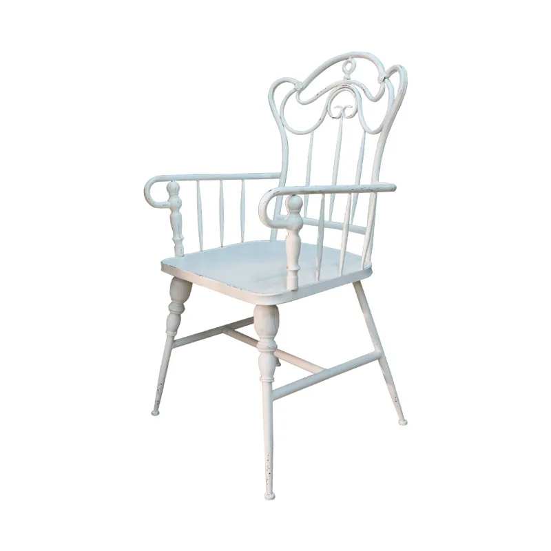 

Old wrought iron restaurant table and chair combination B & B balcony casual white coffee table back chair