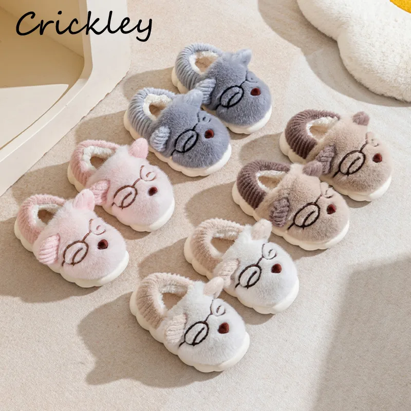 

Winter Cartoon Dog Kids Slippers Plush Warm Thick Children Home Shoes Anti Slip Indoor Slippers For Boys Girls