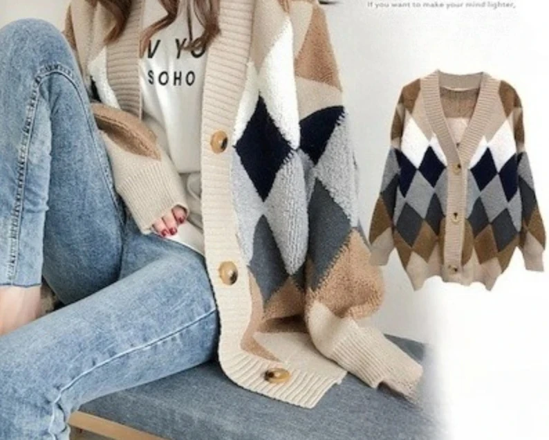 

Куртка с v-образным вырезом, женский зимний теплый свитер, модные свободные кардиганы, свитера, пальто, ленивый стиль