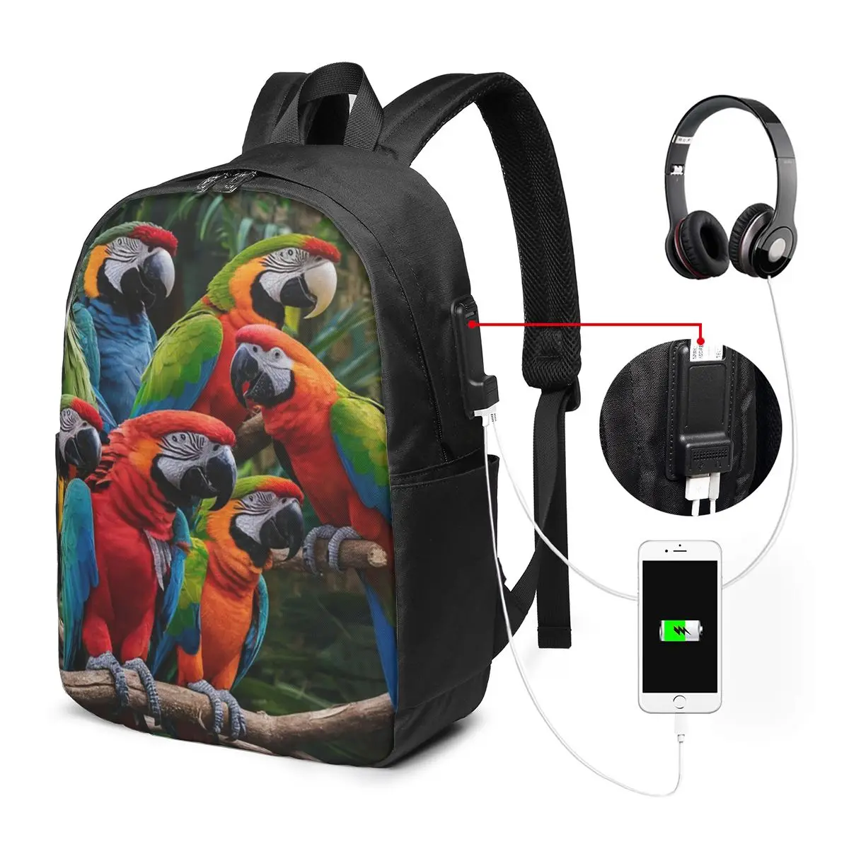 Tropical Jungle With Colorful Parrots Backpack Travel Notebook Bag Computer College Student School Bag Laptop Shoulder Bags