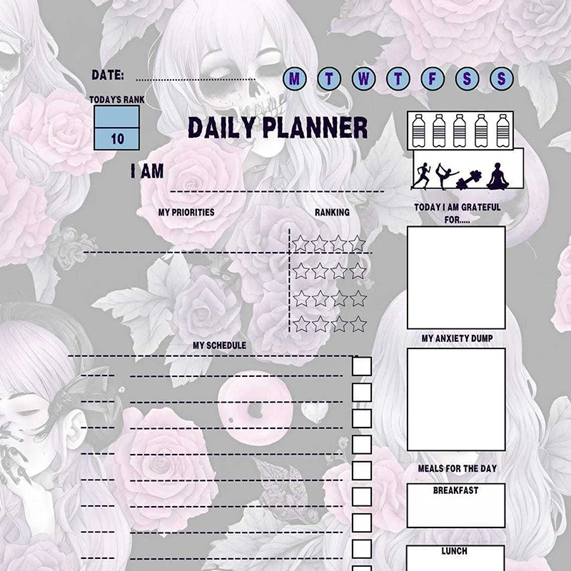 Gothic ADHD Planner Anime-Inspired ADHD Planner Unique Novelty Efficient Life Planner Time Management Organizer Notebook