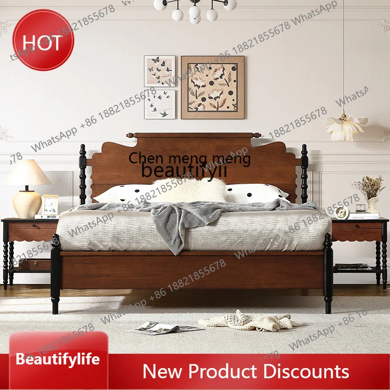 

French Vintage Style 1.8m Solid Wood French Carved Double Retro Bed